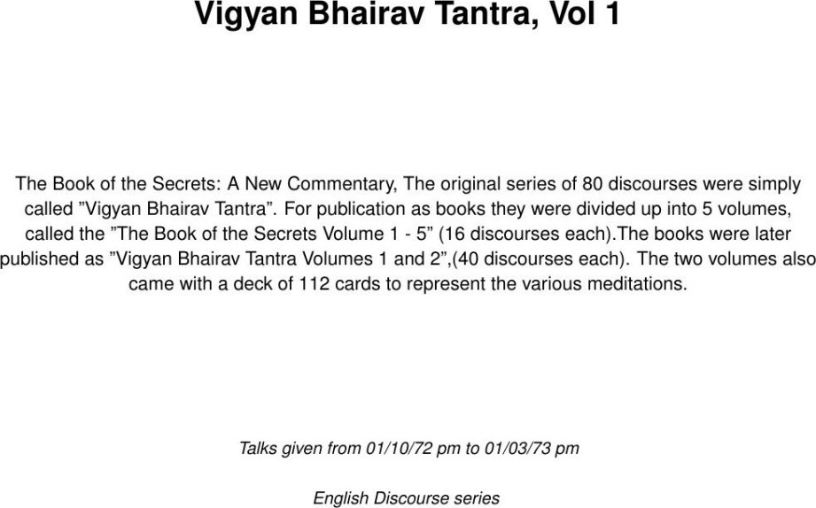 Vigyan Bhairav Tantra Volume 1